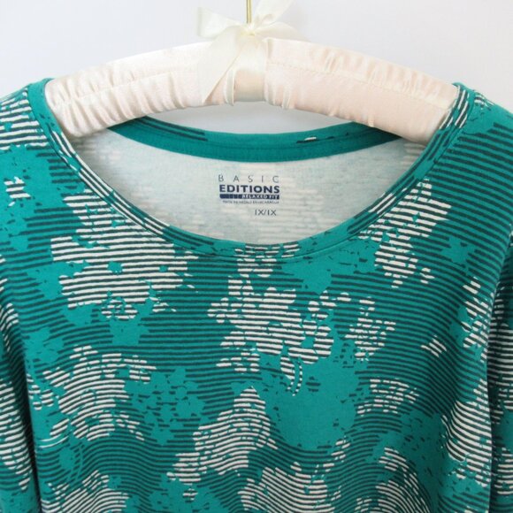 Basic Editions green floral striped 100% cotton long sleeve tee *Sz 1X* - Picture 2 of 3